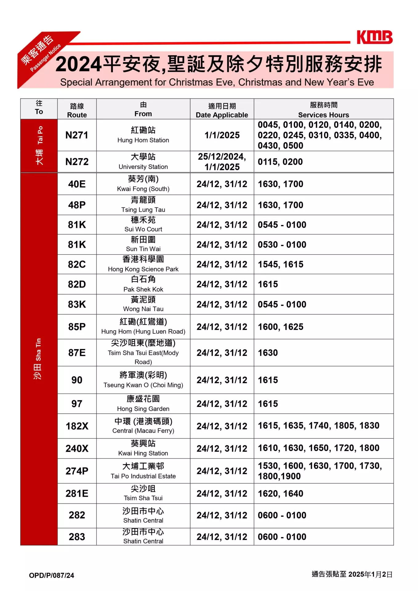 2025除夕封路交通安排｜尖沙咀尖東站多個出口關閉 港鐵通宵15條巴士路線特別服務