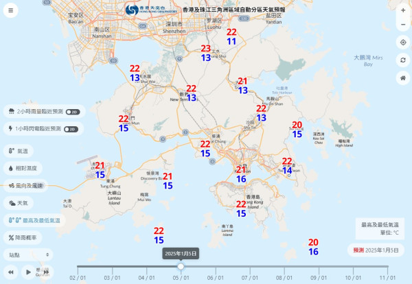 本港下周一最低14度 天文台App增設大灣區天氣預報