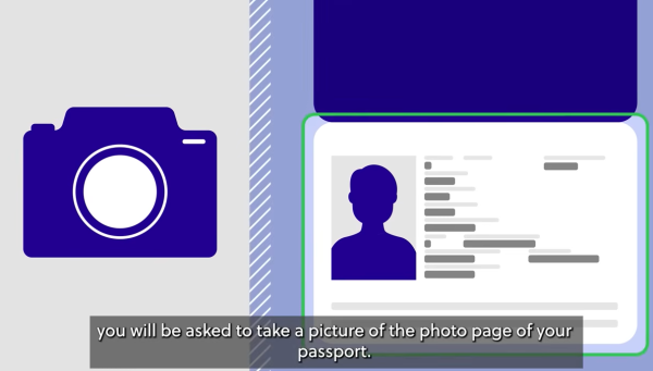 使用手機拍下護照資料頁。（圖片來源：YouTube@Home Office）