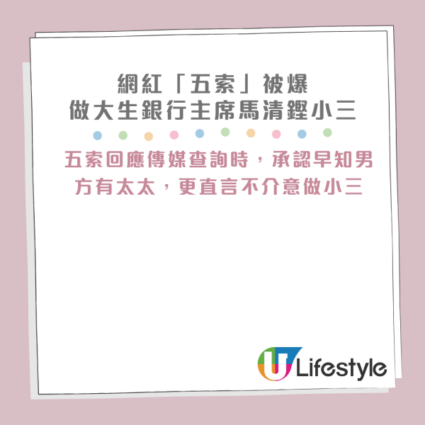 網紅「五索」被起底！暗交富豪馬清鏗9年揚言不介意做小三！突反口宣布暫時消失