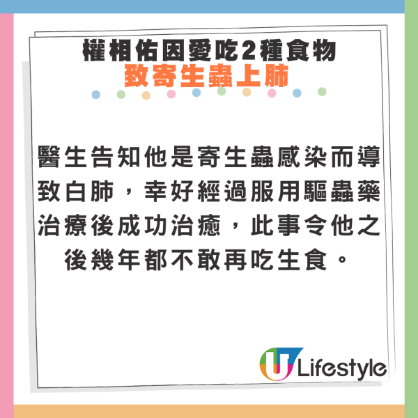 權相佑因愛吃2種食物致寄生蟲上肺 照肺驚見一片白 嚇怕不敢再食！ 