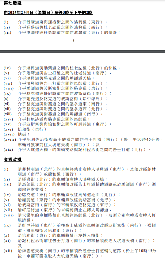 香港島臨時封路及交通改道（圖片來源︰運輸署）