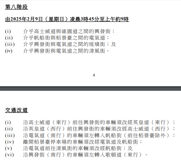 香港島臨時封路及交通改道（圖片來源︰運輸署）