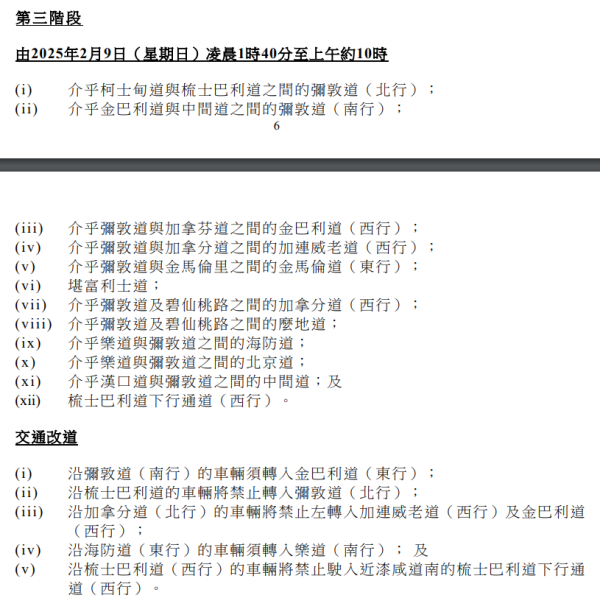 九龍臨時封路及交通改道（圖片來源︰運輸署）