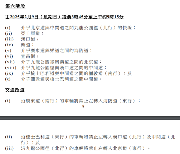 九龍臨時封路及交通改道（圖片來源︰運輸署）