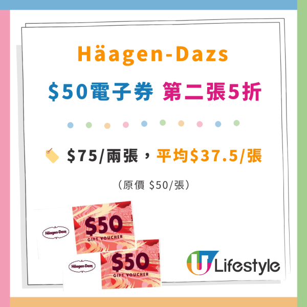 Häagen-Dazs雪糕鮮果窩夫筒買1送1！買禮券第二張半價 $75當$100使！