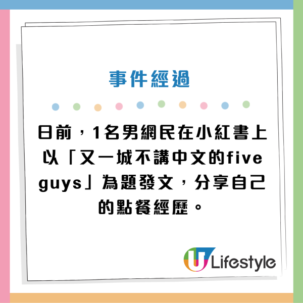 Five Guys店員唔識廣東話！小紅書男不滿被迫講英文！怒斥： 落單果個識粵語係基本！