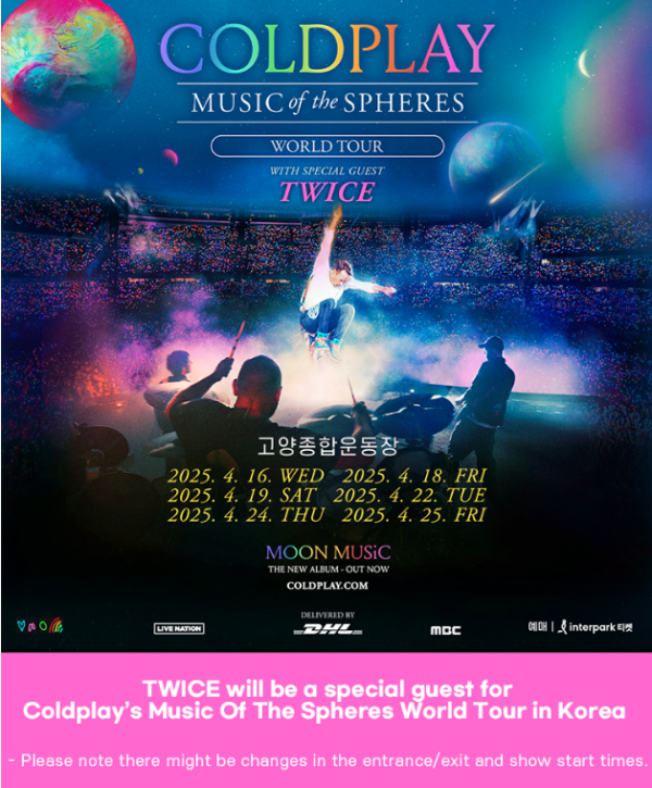 Coldplay亦將於2025年4月16-25日舉行六場演唱會（圖片來源：Interpark Global ）