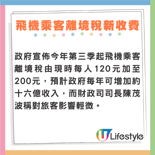 財政預算案2025｜十月起飛機乘客離境稅加至200元 計劃徵收離境私家車邊境建設費 