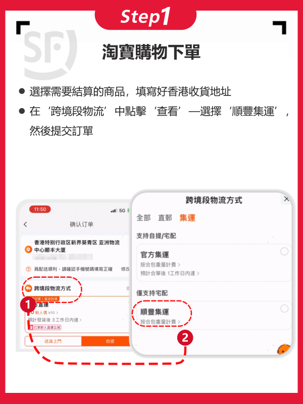 淘寶選用「順豐集運」流程一覽（圖片來源︰順豐速運（香港））