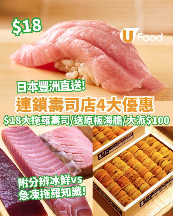 鮨樂4大優惠! $18無限換日本豐洲直送大拖羅壽司/送原板海膽/全單 8 折  附分辨冰鮮同急凍吞拿魚知識!
