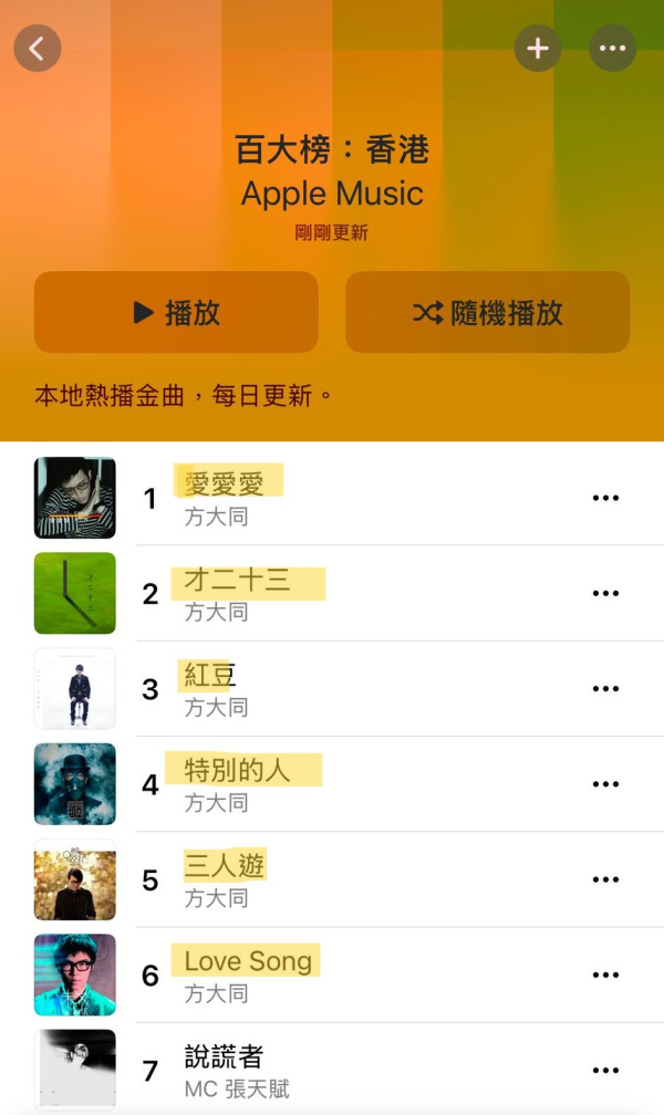 Apple Music香港百大榜