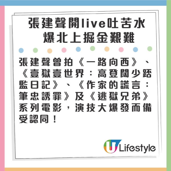 張建聲淚訴北上陪飲酒屙血熬壞身體 直播驚爆與細16歲前女友分手原因