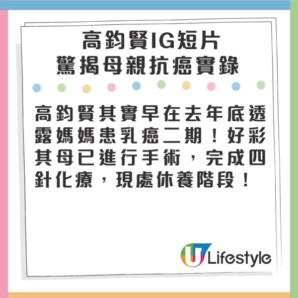 新婚人夫高鈞賢揭媽媽患乳癌二期完成化療 抗癌暴瘦身形憔悴展歡顏抱孫女