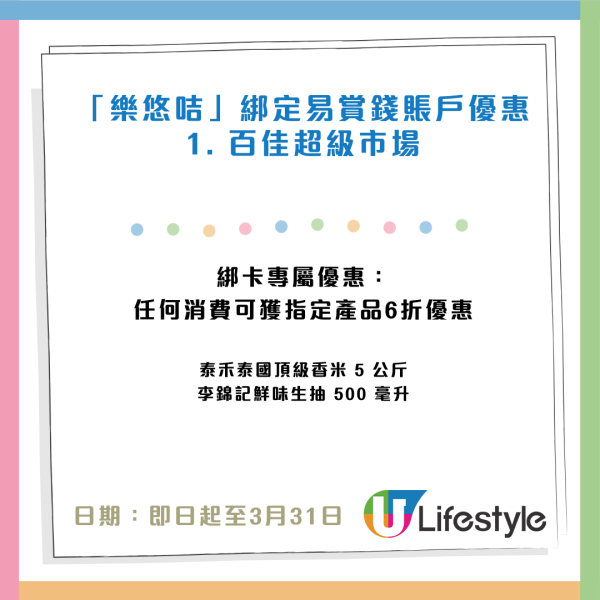 長者優惠｜百佳/屈臣氏3月「樂悠咭」優惠！買泰國米／肉類／健康產品低至5折！綁定易賞錢免費送禮！