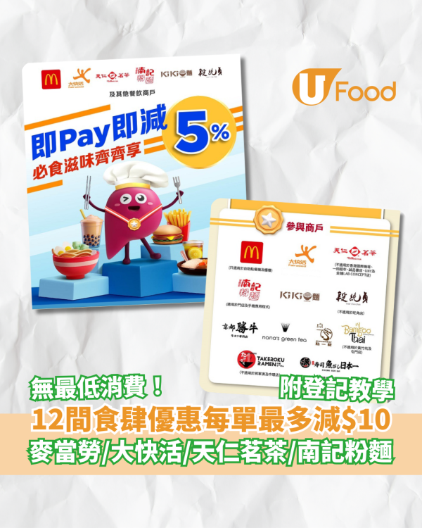無最低消費！12間食肆優惠每單最多減$10 麥當勞/大快活/天仁茗茶/南記粉麵 附登記教學