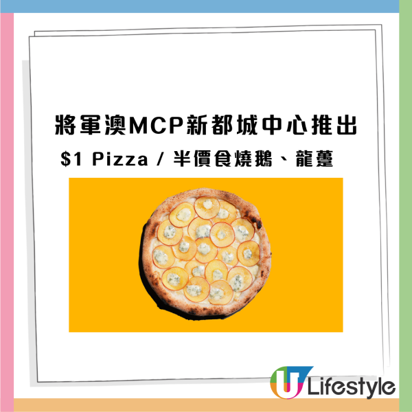將軍澳MCP新都城中心推震撼優惠 $1 Pizza / 半價食燒鵝/龍躉/$300餐飲美食券