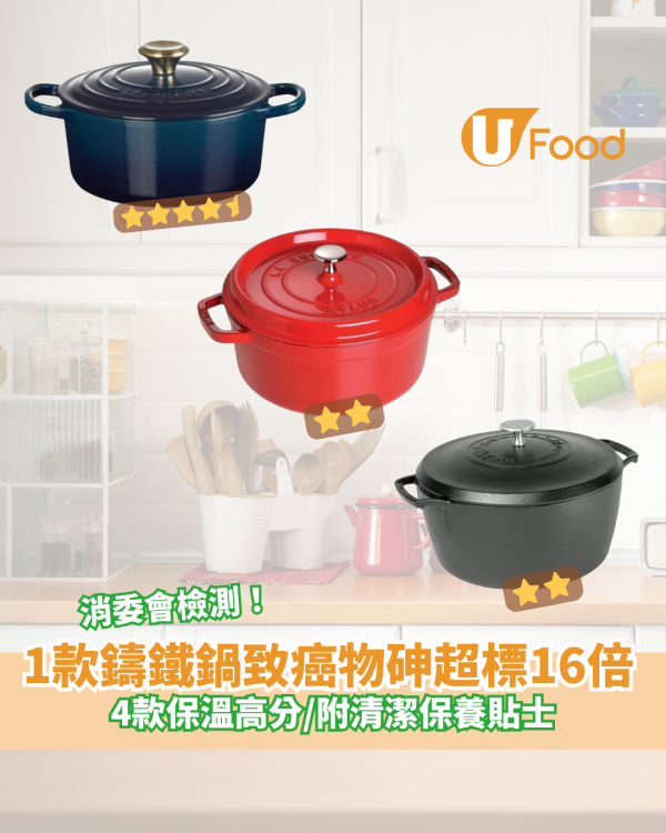 【消委會鑄鐵鍋】消費者委員會實測7款鑄鐵鍋安全性、保溫、煮食表現　3款4星半鑄鐵鍋推介／邊款CP值最高？（內附鑄鐵鍋使用保養小貼士）