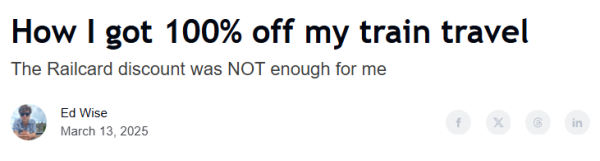 歐遊注意!男子靠自己研究1招免費搭火車!1年任搭省下千鎊!更直言「系統錯誤的代價」