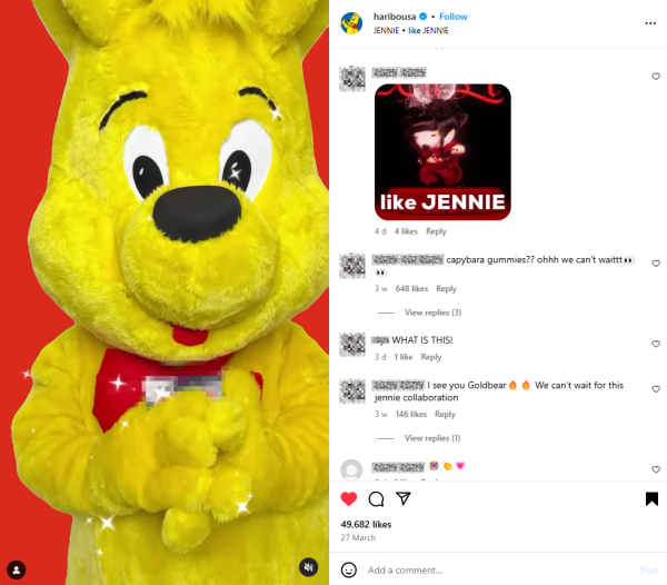 Jennie驚喜聯乘HARIBO小熊軟糖！粉絲猜測：推出水豚造型軟糖？ 