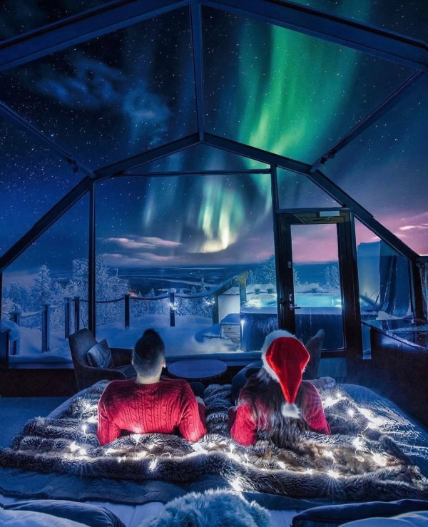芬蘭浪漫玻璃圓頂冰屋 零死角欣賞唯美極光/雪景 