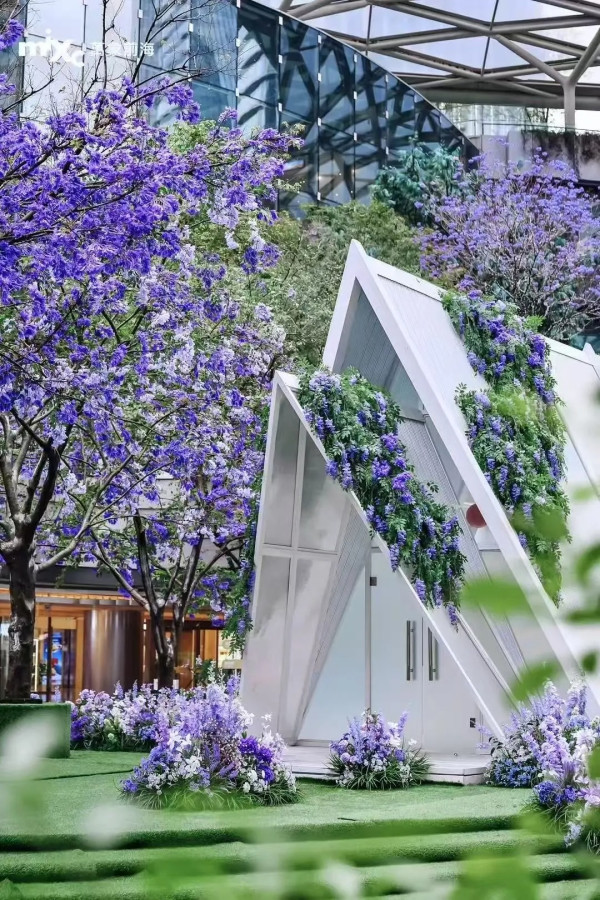 深圳萬象前海推「花庭之敘」 藍花楹仿真花/浪漫純白小屋/噴水池 打卡必去！ 