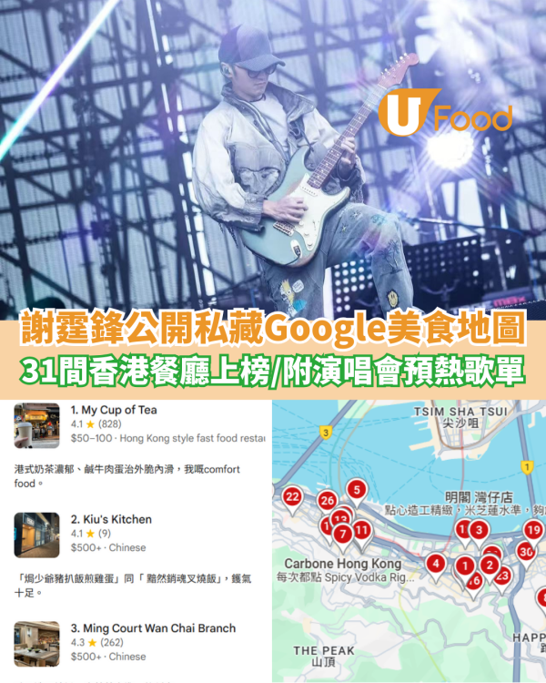 謝霆鋒演唱會2025｜謝霆鋒公開私藏美食Google地圖 31間香港餐廳清單＋演唱會預熱歌單連結