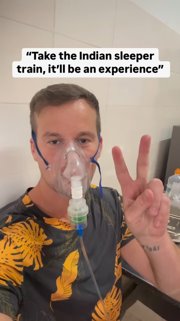 旅遊達人印度搭火車患呼吸感染 嚴重到要戴氧氣罩 形容如置身屍堆中 