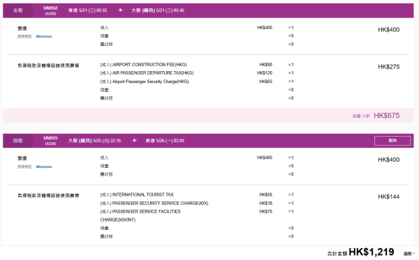 大阪機票限時單程0起!樂桃航空優惠價來回連稅千二元起