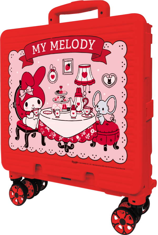 My Melody 摺疊式購物車 (預購價：$399)，摺疊:450(L) x 80(W) x 400(H) mm; 打開: 450(L) x 360(W) x 400(H) mm；3.3kg。