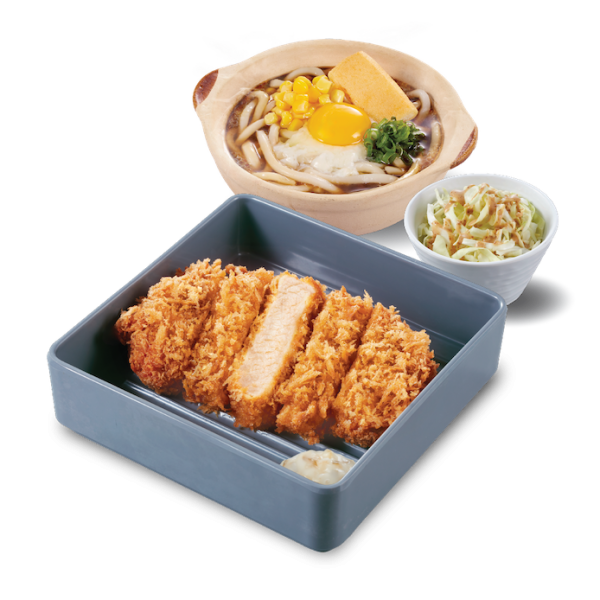 啖啖肉脆爆豚皇配鍋燒醬油烏冬（下午5時30分起供應）單點 - $55套餐配熱飲 - $61套餐配熱飲及芒果大福 - $66