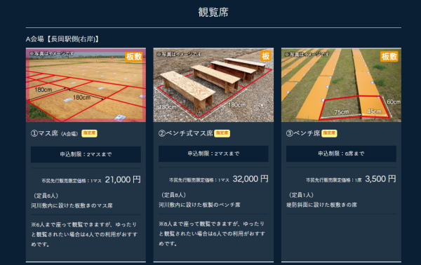 長岡花火大會觀賞席(圖片來源:nagaokamatsuri.com) 長岡花火大會觀賞席(圖片來源:nagaokamatsuri.com)