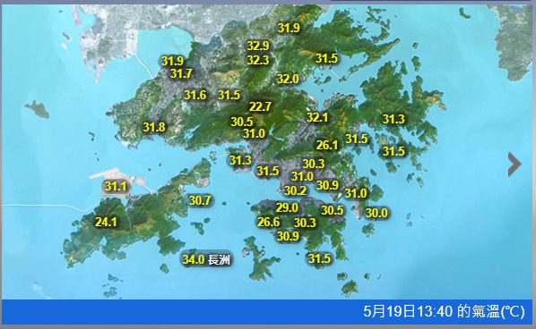 長洲氣溫飆升至34度！天文台料低壓槽周六靠近華南沿岸有驟雨