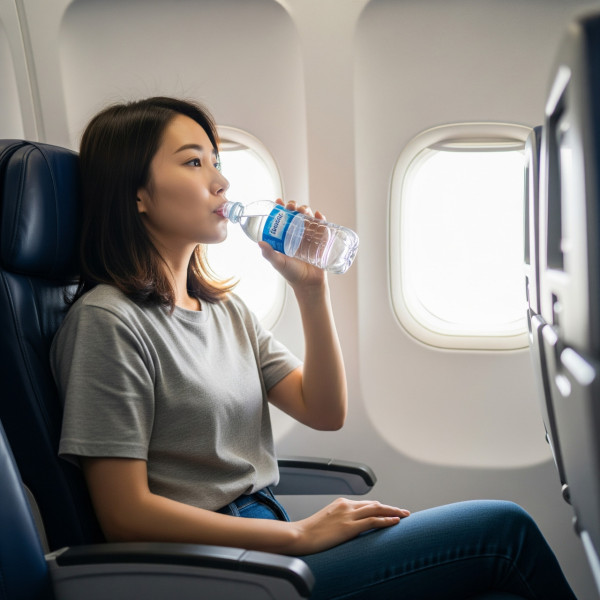 建議每隔5小時飛行時間，便需飲至少一公升水。（AI製圖）