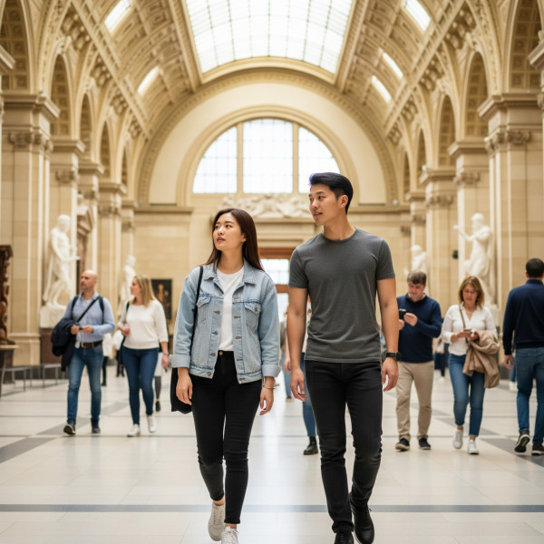 當飛向西方國家旅行時，可在早上參觀博物館，下午再去逛公園，多曬點太陽以調整晝夜節律。（AI製圖）
