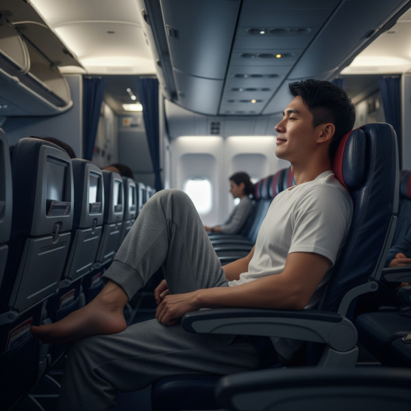 搭飛機絕對不可能打赤腳。（AI製圖）