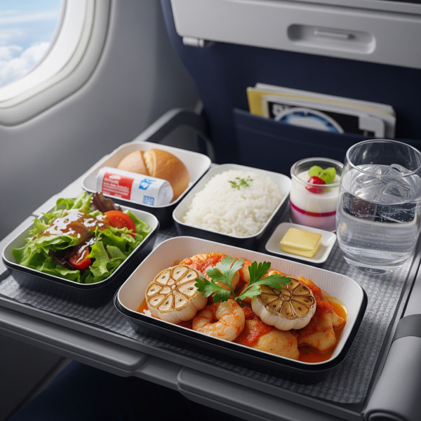 在高空中食用含大蒜味的食物,「這種味道在呼吸和空氣中停留時間,比大多數人預期的還要更持久。」(AI製圖) 在高空中食用含大蒜味的食物,「這種味道在呼吸和空氣中停留時間,比大多數人預期的還要更持久。」(AI製圖)