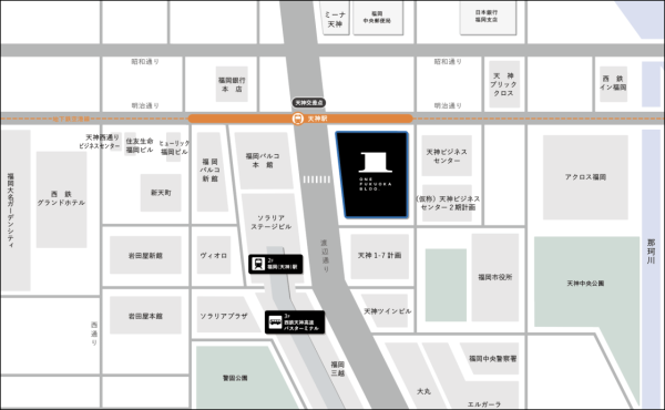 ONE FUKUOKA BLDG地點(圖片來源:onefukuoka-building.jp) ONE FUKUOKA BLDG地點(圖片來源:onefukuoka-building.jp)