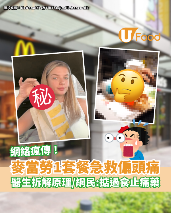 網傳麥當勞1套餐急救偏頭痛 醫生拆解原理／網民：掂過食止痛藥