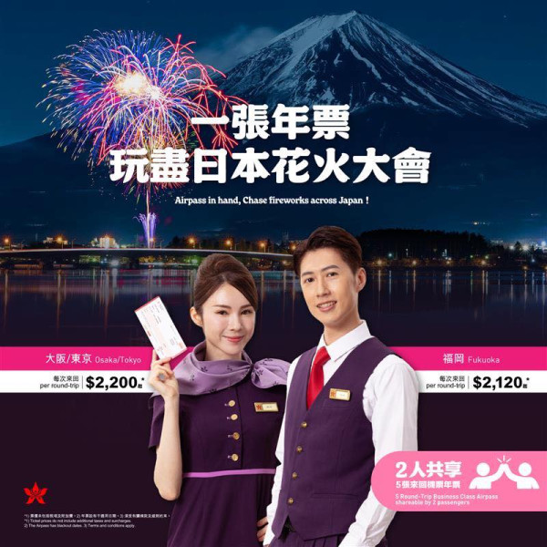 香港航空年票｜機票優惠二人共用！東京/大阪/台北航點詳情、適用日子、套票價錢、購票方法