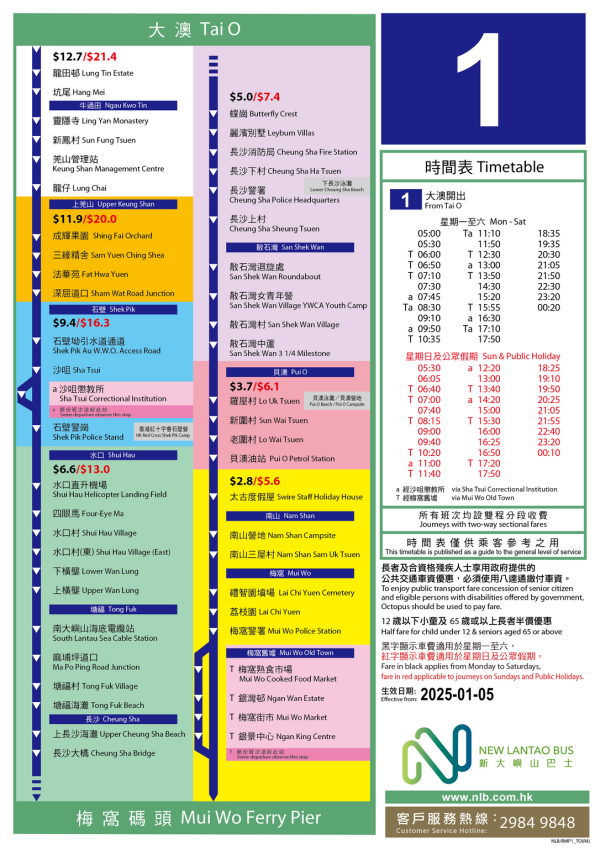 新大嶼山巴士1號巴士（圖片來源：新大嶼山巴士）