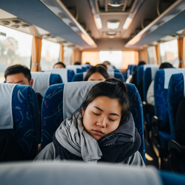 如果沒有帶頸枕，也可以把衣服當作枕頭，只要將衣服亂作一團成球狀即可。（AI製圖）