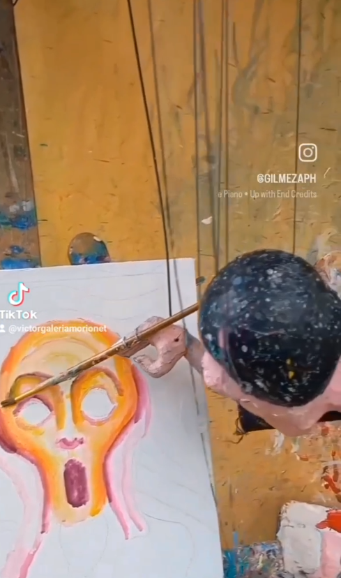 「小木偶畫家」神還原經典名畫！藝術家只靠幾根線控制邊跳舞邊畫畫 