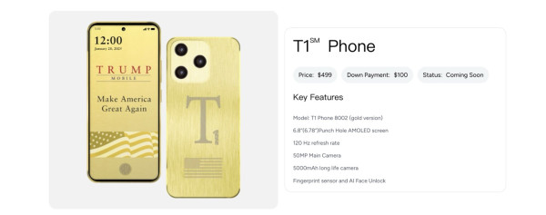 Trump Mobile The T1 Phone｜特朗普集團進軍電訊業 推「Trump Mobile」及「美國製造」T1手機