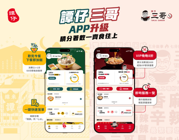 譚仔/三哥手機App升級！即日起大派免費加餸券！消費滿額享180日全單8折優惠！