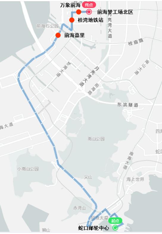 前海郵輪通專線路線(圖片來源:深圳前海微信公眾號) 前海郵輪通專線路線(圖片來源:深圳前海微信公眾號)