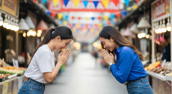 如對著平輩或後輩雙手合十鞠躬的話，有詛咒對方早死的意思（圖片來源：AI生成圖）