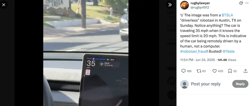 Tesla Robotaxi 首日營運即「翻車」 超速逆行兼無故急剎 相關部門介入調查