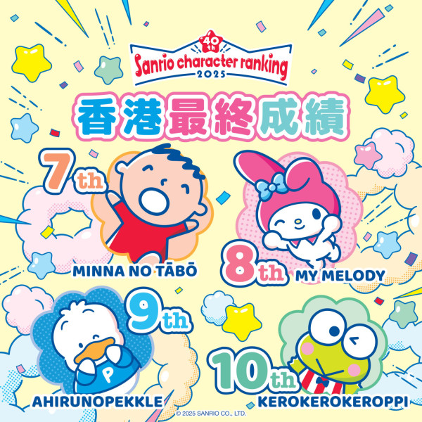 Sanrio人氣角色選舉2025結果出爐！香港區Cinnamoroll蟬聯冠軍寶座