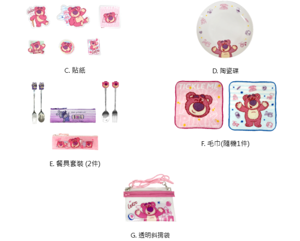 Disney 福袋 (Inside Out, Boo, Lotso)(每款產品款式隨機)(優惠價：$259/袋)福袋組合包含一套7件人氣Inside Out, Lotso和Boo產品。